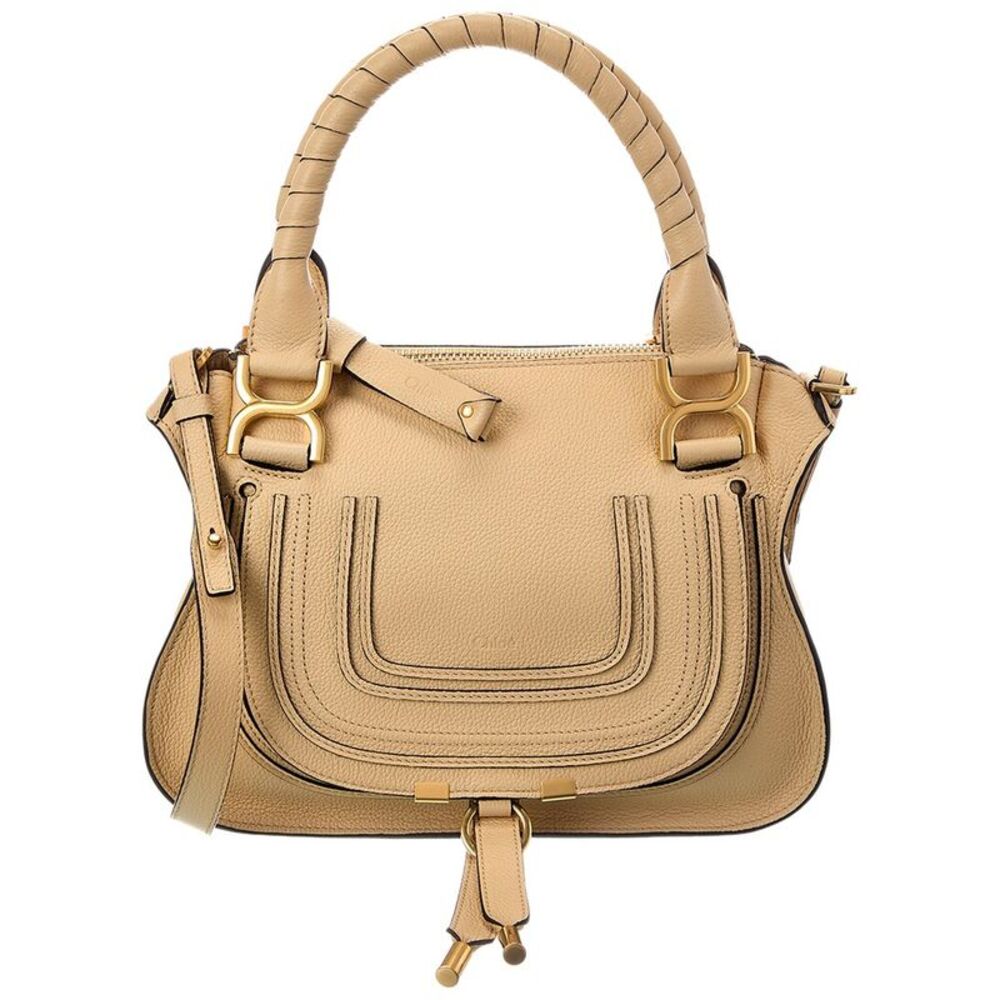 Chloé Marcie Small Leather Satchel, Beige